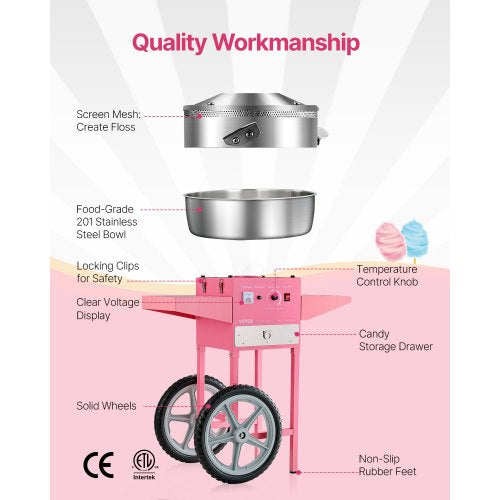 Commercial Cotton Candy Machine with Cart Cotton Candy Machine 1000W Party | EU