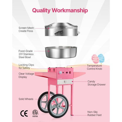 Commercial Cotton Candy Machine with Cart Cotton Candy Machine 1000W Party | EU