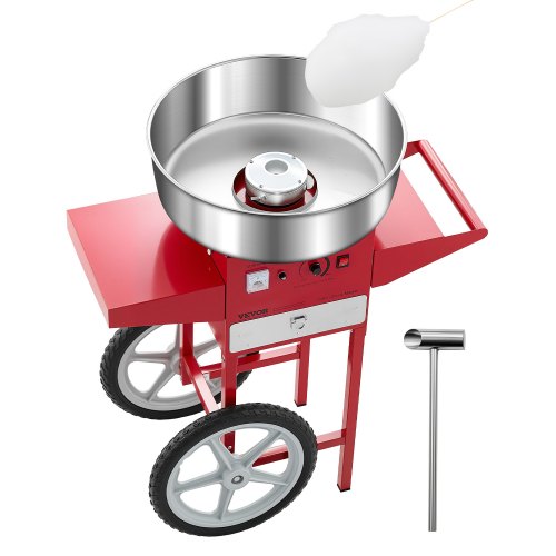 Electric Cotton Candy Machine with Cart, 1000W Commercial Candy Floss Maker with 20.5 in Stainless Steel Bowl, Sugar Scoop, and Drawer, Easy to Use, for Home, Kids Birthday, Family Party, Red