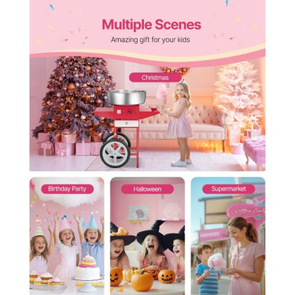 Kommersiell sockervaddsmaskin med vagn Sockervaddsmaskin 1000W Röd |  EU