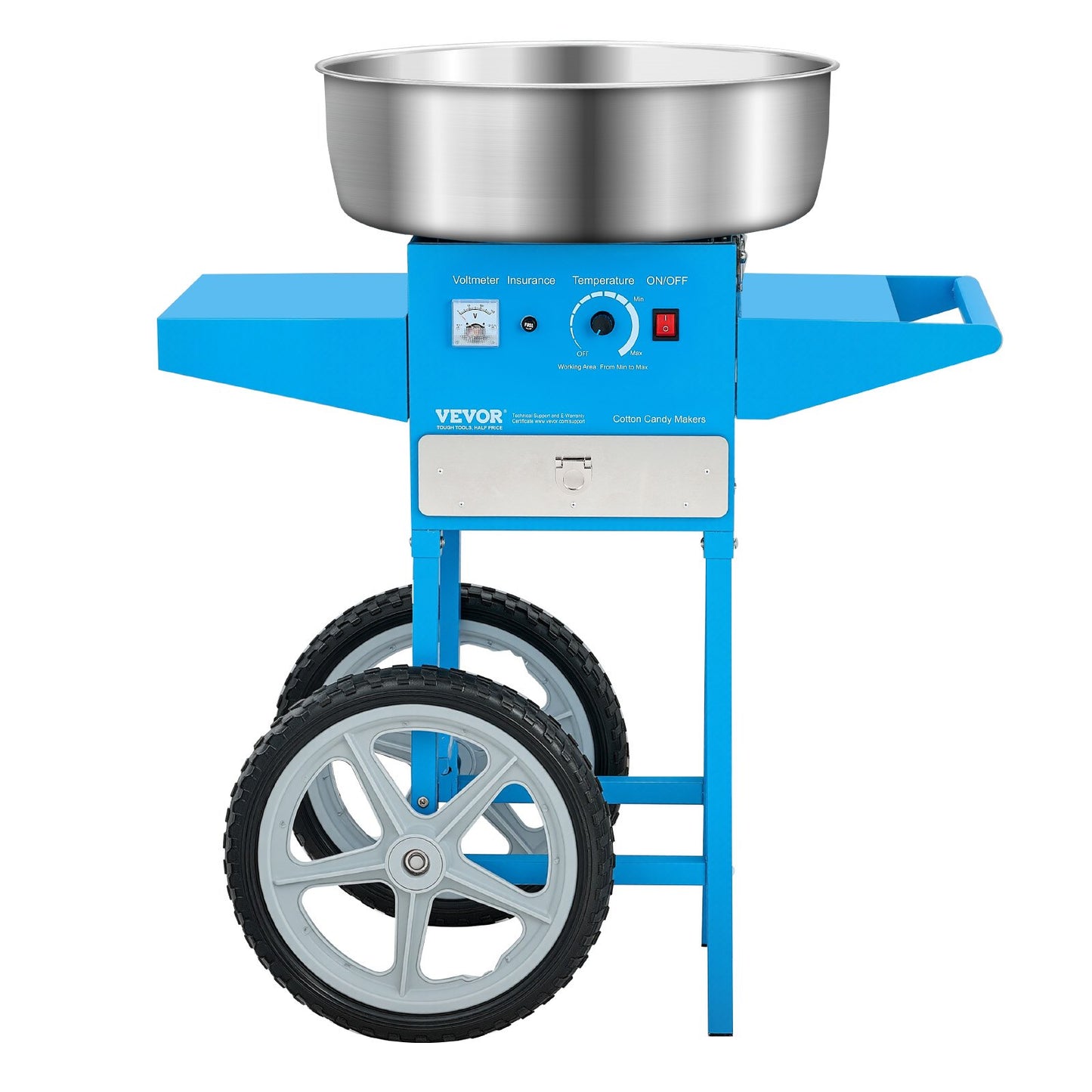 Electric Cotton Candy Machine with Cart, 1000W Commercial Candy Floss Maker with 20.5 in Stainless Steel Bowl, Sugar Scoop, and Drawer, Easy to Use, for Home, Kids Birthday, Family Party, Blue