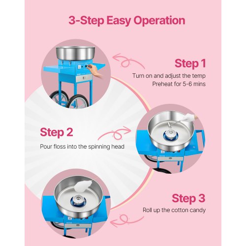 Commercial Cotton Candy Machine with Cart Cotton Candy Machine 1000W Blue | EU