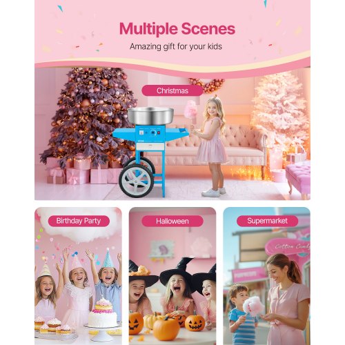 Commercial Cotton Candy Machine with Cart Cotton Candy Machine 1000W Blue | EU