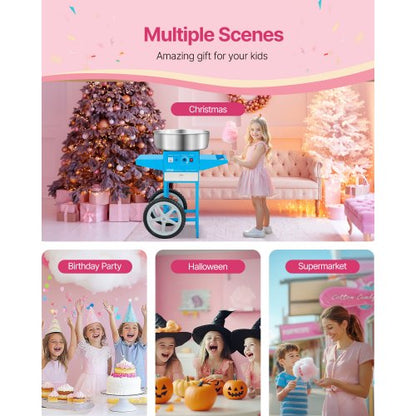 Commercial Cotton Candy Machine with Cart Cotton Candy Machine 1000W Blue | EU