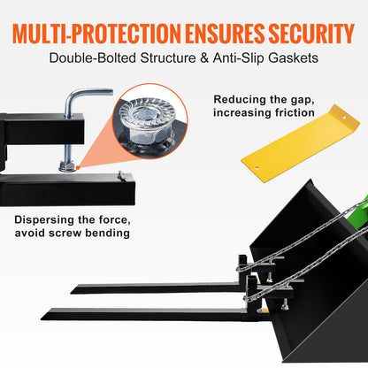 Clamp on Pallet Forks, 2000 lbs Capacity Pallet Forks, 60" Tractor Bucket Forks, Heavy Duty Front Loader Attachment for Loader Bucket, Tractor, Skid Steer, Tractor Forks for Agriculture and Farm