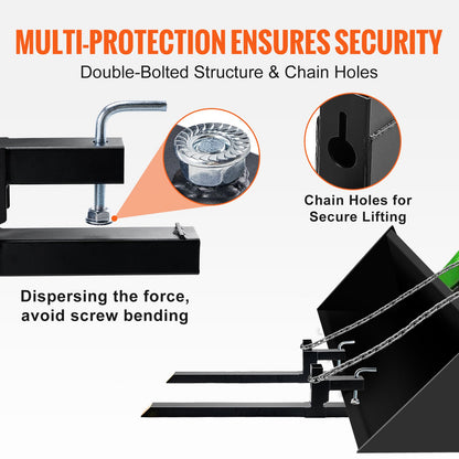 Pallet Forks, 2000 lbs Capacity Clamp On Pallet Forks, 43" Tractor Bucket Forks, Heavy Duty Front End Loader Attachments for Tractor, Skid Steer Loader, Loader Bucket, Tractor Forks for Agriculture and Farming