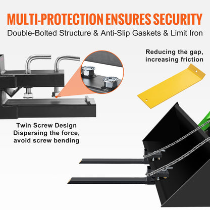 Pallet Forks, 4000 lbs Capacity clamp on Pallet Forks, 60" Tractor Bucket Forks, Heavy Duty Front Loader Attachment for Tractor, Loader Bucket, Skid Steer, Tractor Forks for Agriculture and Farm