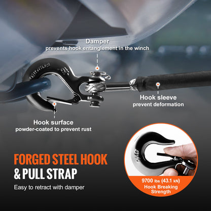 Synthetisches Windenseil, 3/16 Zoll x 50 Fuß, 8.350 lbs, synthetisches Windenseil mit Schutzhülle + Stopper + geschmiedeter Windenhaken + Abschleppgurt, universell passend für ATV, UTV, Fahrzeugabschleppen