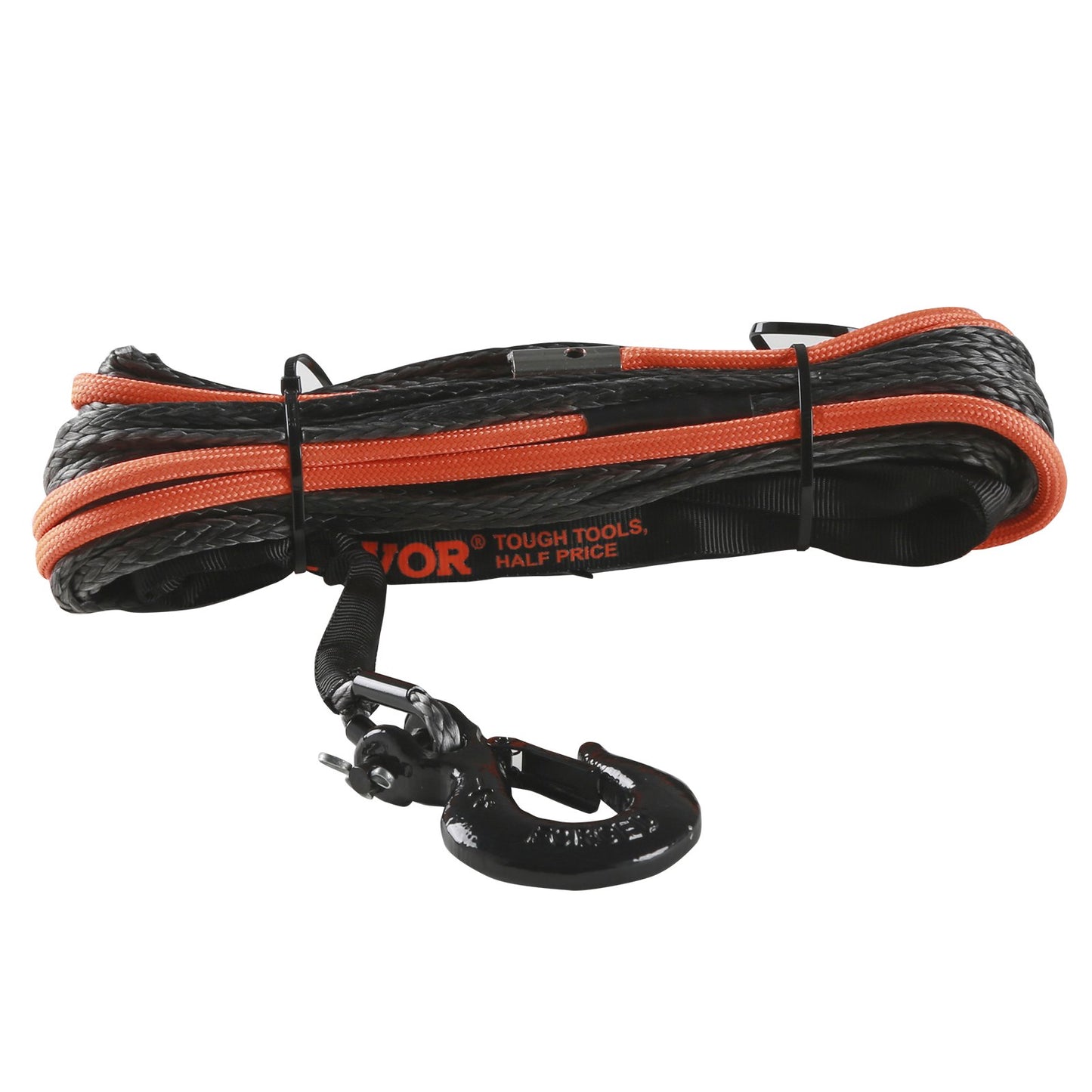 Synthetisches Windenseil, 3/16 Zoll x 50 Fuß, 8.350 lbs, synthetisches Windenseil mit Schutzhülle + Stopper + geschmiedeter Windenhaken + Abschleppgurt, universell passend für ATV, UTV, Fahrzeugabschleppen