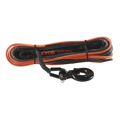 Synthetisches Windenseil, 3/16 Zoll x 50 Fuß, 8.350 lbs, synthetisches Windenseil mit Schutzhülle + Stopper + geschmiedeter Windenhaken + Abschleppgurt, universell passend für ATV, UTV, Fahrzeugabschleppen
