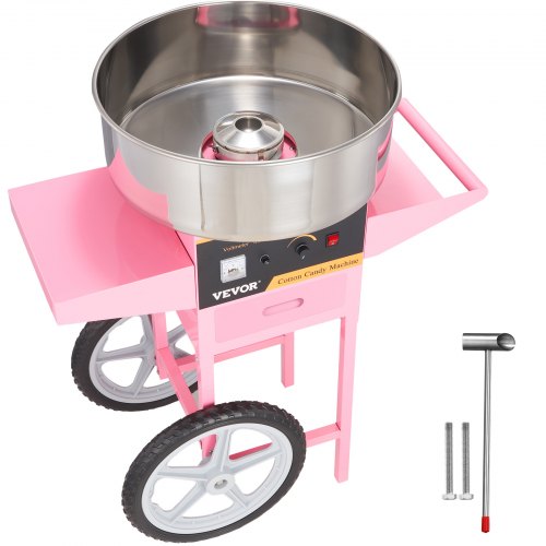 Electric Cotton Candy Machine with Cart, 1000W Commercial Floss Maker with Stainless Steel Bowl, Sugar Scoop and Drawer, Perfect for Home, Kids Birthday, Family Party, Pink