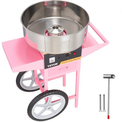 Electric Cotton Candy Machine with Cart, 1000W Commercial Floss Maker with Stainless Steel Bowl, Sugar Scoop and Drawer, Perfect for Home, Kids Birthday, Family Party, Pink