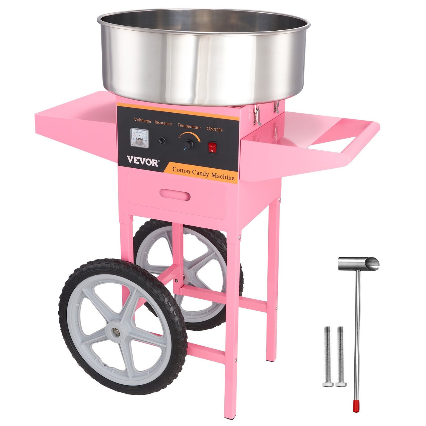Electric Cotton Candy Machine with Cart, 1000W Commercial Floss Maker with Stainless Steel Bowl, Sugar Scoop and Drawer, Perfect for Home, Kids Birthday, Family Party, Pink