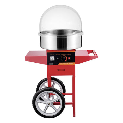 Electric Cotton Candy Machine with Cart, 1000W Commercial Candy Floss Maker with Cover, Stainless Steel Bowl, Sugar Scoop and Drawer, Perfect for Home, Kids Birthday, Family Party, Red