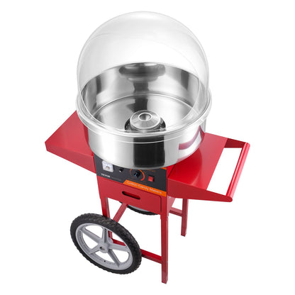 Electric Cotton Candy Maker with Cart, 1000W Commercial Candy Maker with Lid, Stainless Steel Bowl, Sugar Scoop and Box, Perfect for Home, Kids Birthday, Family Party, Red