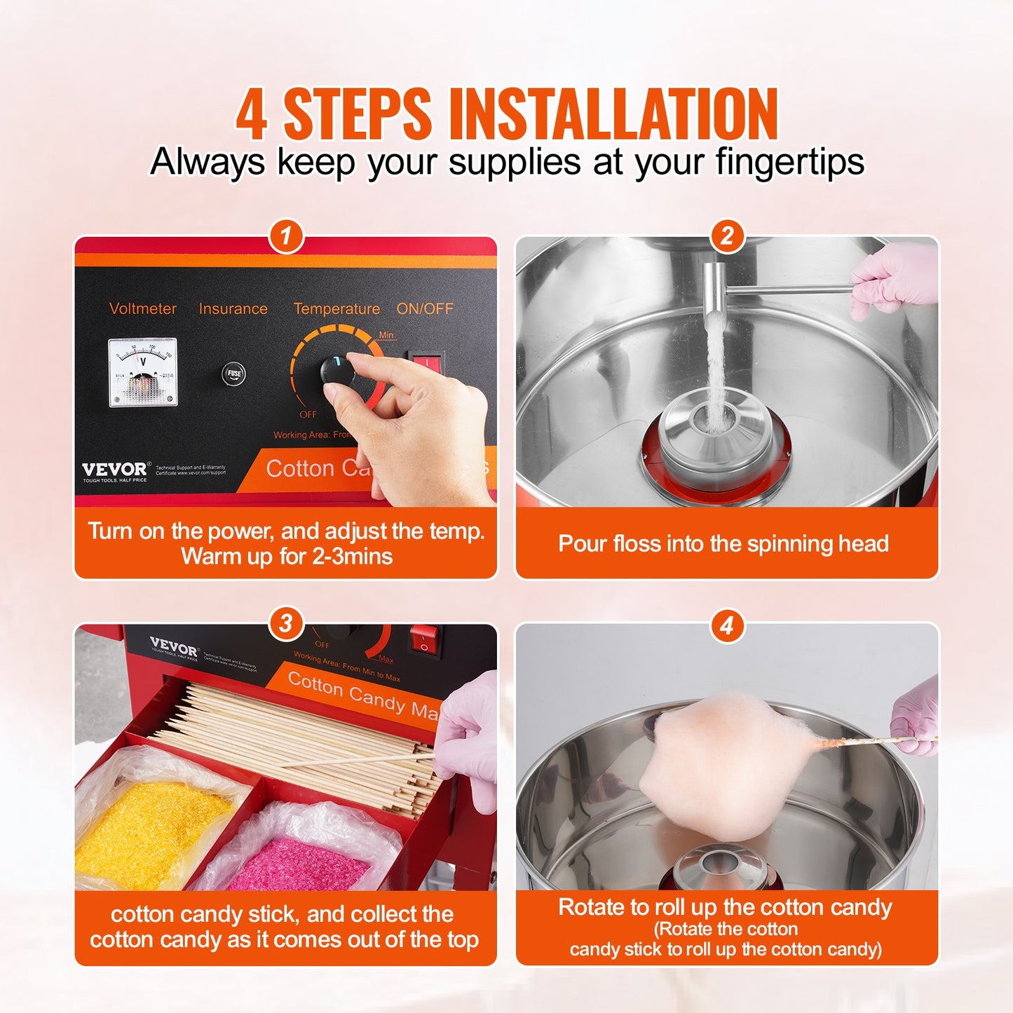 Electric Cotton Candy Machine with Cart, 1000W Commercial Candy Floss Maker with Stainless Steel Bowl, Sugar Scoop and Drawer, Perfect for Home, Kids Birthday, Family Party, Red