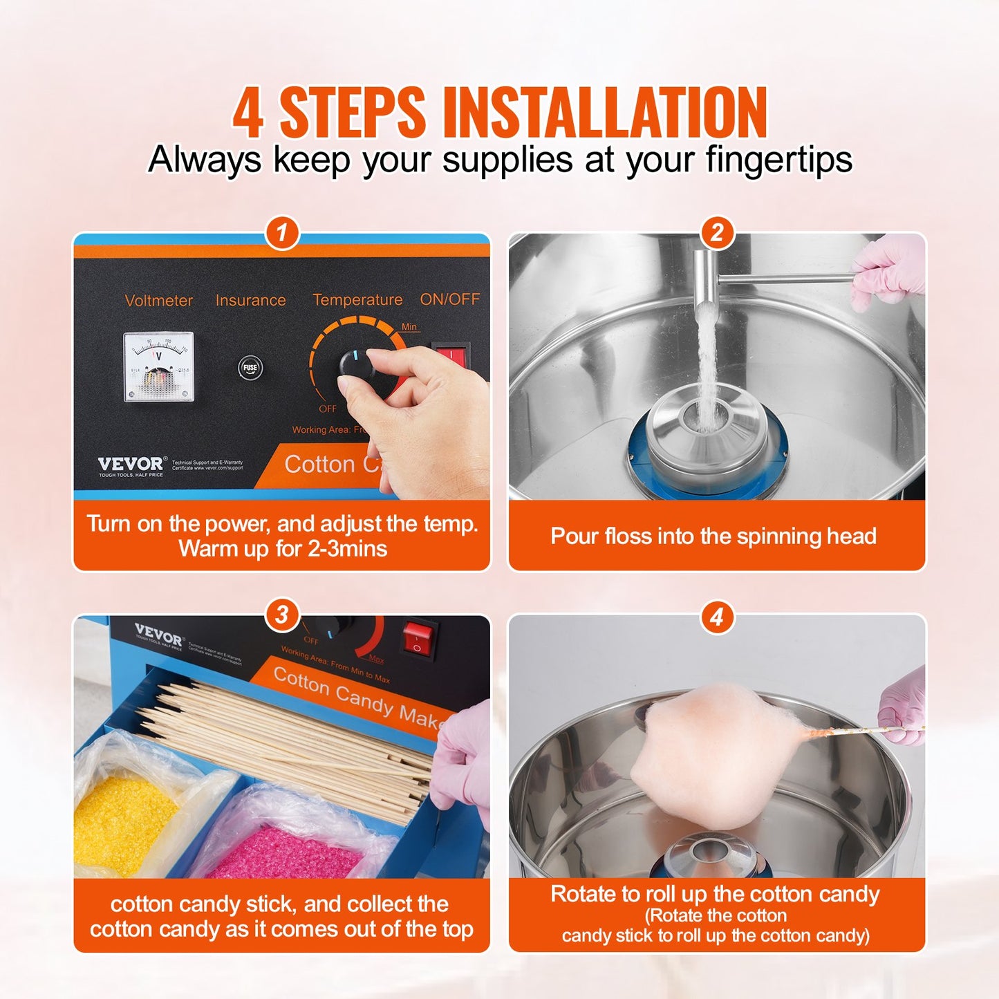 Electric Cotton Candy Maker with Cart, 1000W Commercial Candy Maker with Lid, Stainless Steel Bowl, Sugar Scoop and Box, Perfect for Home, Kids Birthday, Family Party, Blue