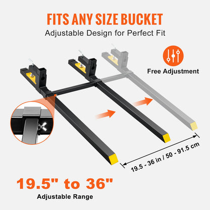 Pallet Forks, 2000 lbs Tractor Bucket Forks, 60" Total Length Clamp on Pallet Forks with Adjustable Stabilizer bar, Heavy Duty Pallet Forks for Tractor Attachments, Skid Steer, Loader Bucket