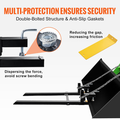 Pallet Forks, 2000 lbs Tractor Bucket Forks, 60" Total Length Clamp on Pallet Forks with Adjustable Stabilizer bar, Heavy Duty Pallet Forks for Tractor Attachments, Skid Steer, Loader Bucket