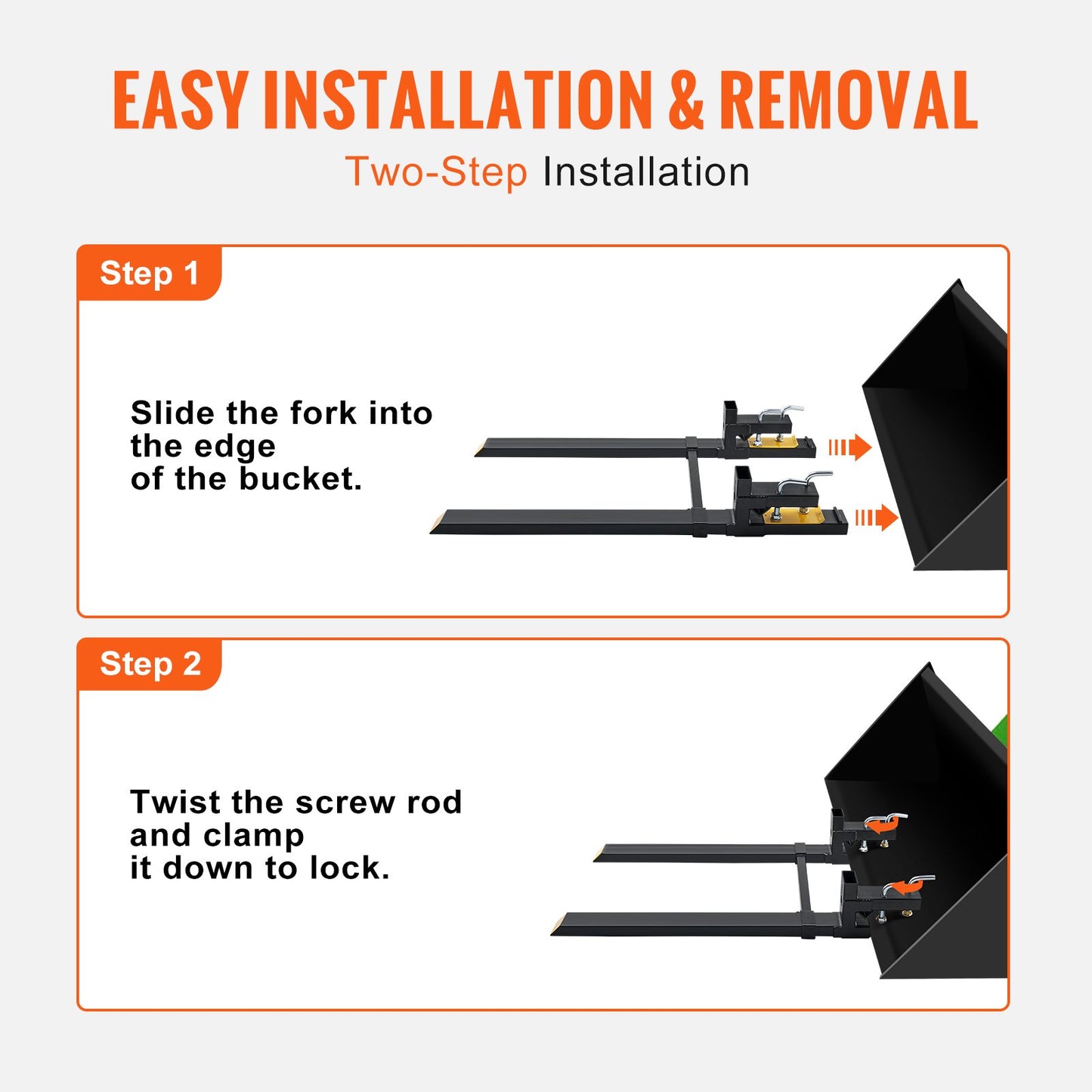 Palettengabeln, 2000 lbs Palettengabeln zum Anklemmen, 43" Gesamtlänge, Hochleistungspalettengabeln mit verstellbarer Stabilisatorstange, Traktorschaufelgabeln für Traktoranbaugeräte, Kabellenkung, Ladeschaufel