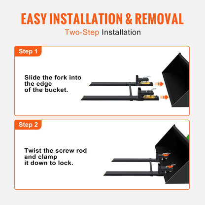 Palettengabeln, 2000 lbs Palettengabeln zum Anklemmen, 43" Gesamtlänge, Hochleistungspalettengabeln mit verstellbarer Stabilisatorstange, Traktorschaufelgabeln für Traktoranbaugeräte, Kabellenkung, Ladeschaufel