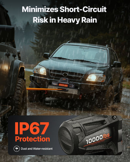 Electric Winch, 10000 lbs Load Capacity, 12V DC Truck Winch with Φ7/20 in x 90 ft Synthetic Rope, Wireless & Wired Remote Control, IP67 Waterproof for Towing Off-Road SUV Jeep Trailer Boat
