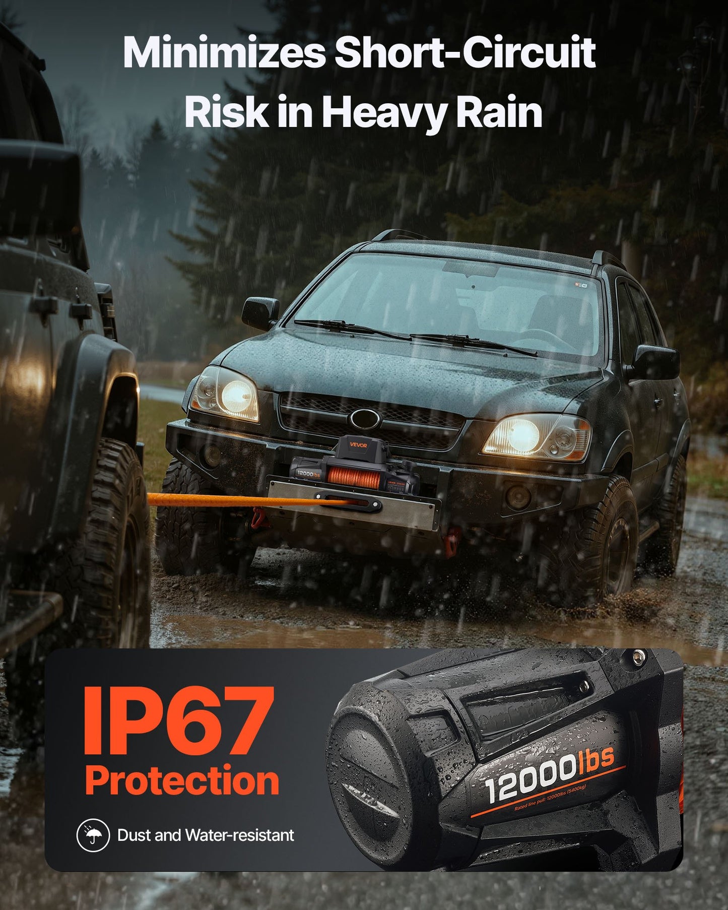 Electric Winch, 12000 lbs Load Capacity, 12V DC Truck Winch with Φ3/8 in x 92 ft Synthetic Rope, Wireless & Wired Remote Control, IP67 Waterproof for Towing Off-Road SUV Jeep Trailer Boat