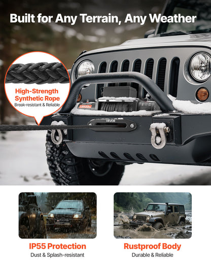 Electric Winch, 13500 lbs Load Capacity, 12V DC Truck Winch with Φ3/8 in x 85 ft Synthetic Rope, Wireless & Wired Remote Control, IP55 Waterproof for Towing Off-Road SUV Jeep Trailer Boat