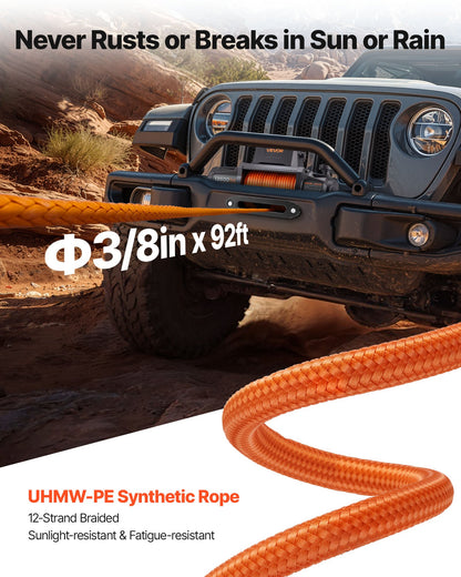 Electric Winch, 13500 lbs Load Capacity, 12V DC Truck Winch with Φ3/8 in x 92 ft Synthetic Rope, Wireless & Wired Remote Control, IP67 Waterproof for Towing Off-Road SUV Jeep Trailer Boat