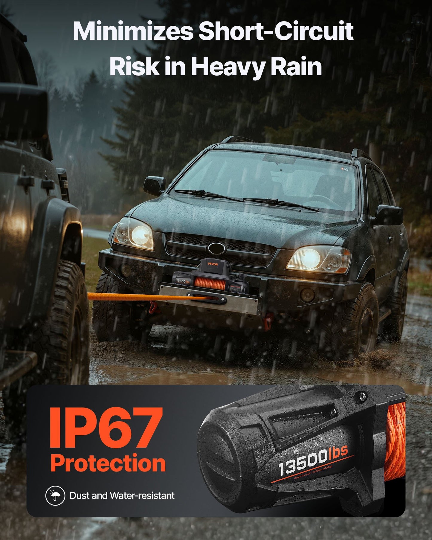 Electric Winch, 13500 lbs Load Capacity, 12V DC Truck Winch with Φ3/8 in x 92 ft Synthetic Rope, Wireless & Wired Remote Control, IP67 Waterproof for Towing Off-Road SUV Jeep Trailer Boat
