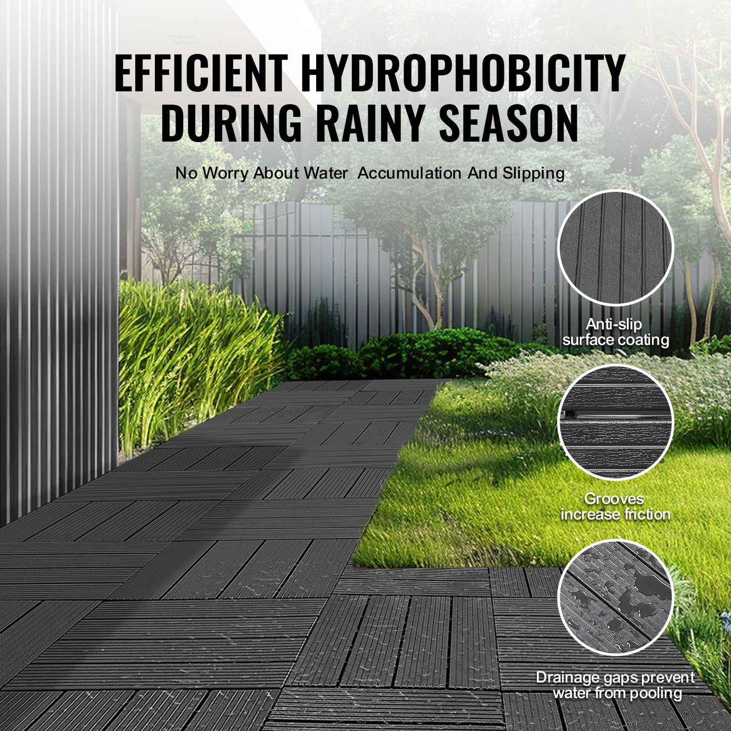 Interlocking Deck Plates 36 Pack 12"x12" Plast för veranda mörkgrå