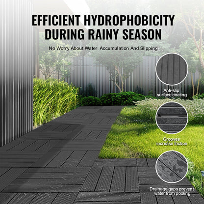 Interlocking Deck Plates 36 Pack 12"x12" Plast för veranda mörkgrå