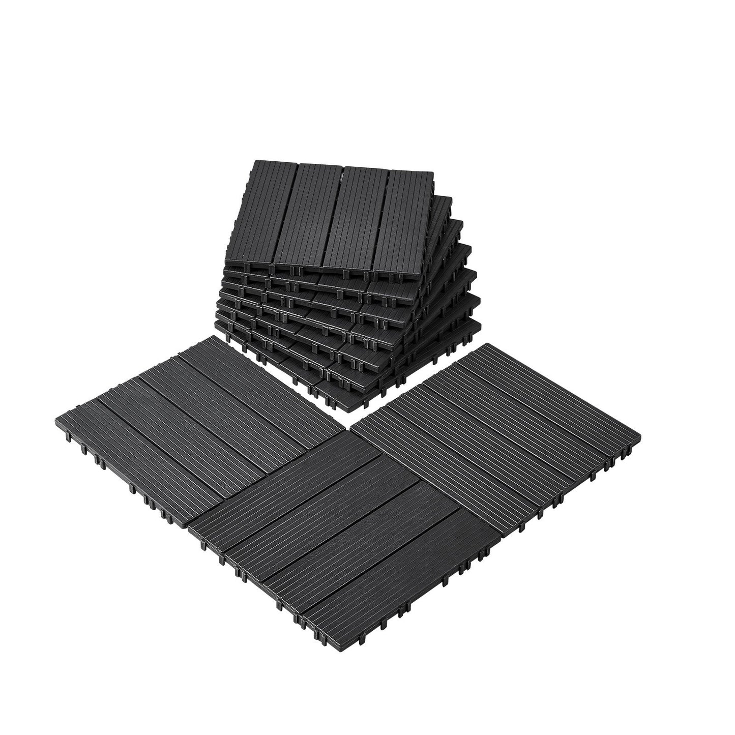 Interlocking Deck Plates 10 Pack 12"x12" Plast för veranda mörkgrå