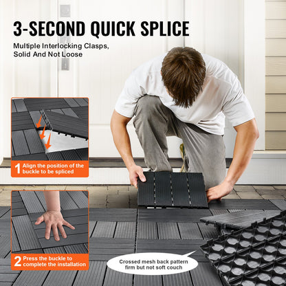 Interlocking Deck Tiles, 54 Pack,12"x12" 54 sq. ft Plastic Waterproof Outdoor Flooring All Weather Use, Patio Floor Decking Covering Tiles for Porch Poolside Balcony Backyard, Dark Grey