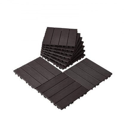 Interlocking Deck Tiles, 10 Pack,12"x12" 10 sq. ft Plastic Waterproof Outdoor Flooring All Weather Use, Patio Floor Decking Covering Tiles for Porch Poolside Balcony Backyard, Dark Brown