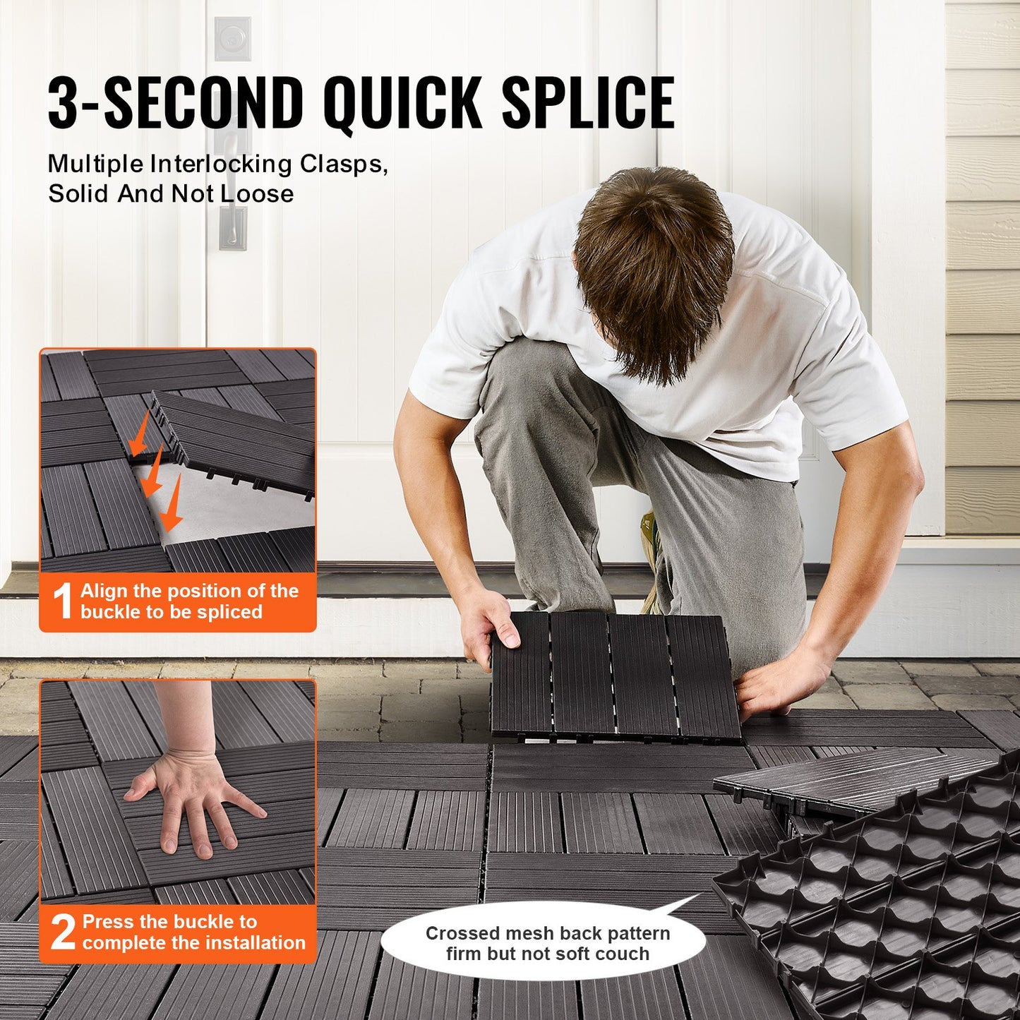 Interlocking Deck Tiles, 10 Pack,12"x12" 10 sq. ft Plastic Waterproof Outdoor Flooring All Weather Use, Patio Floor Decking Covering Tiles for Porch Poolside Balcony Backyard, Dark Brown