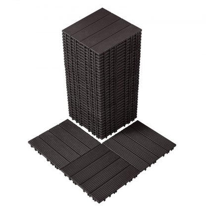 Interlocking Deck Tiles, 36 Pack,11.6"x11.6" 36 sq. ft Plastic Waterproof Outdoor Flooring All Weather Use, Patio Floor Decking Covering Tiles for Porch Poolside Balcony Backyard, Dark Brown