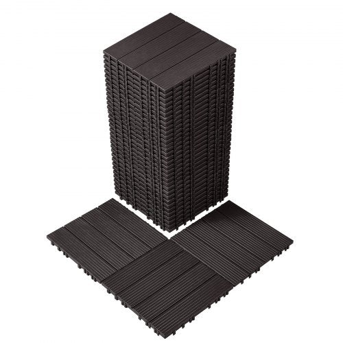 Interlocking Deck Tiles, 36 Pack,11.6"x11.6" 36 sq. ft Plastic Waterproof Outdoor Flooring All Weather Use, Patio Floor Decking Covering Tiles for Porch Poolside Balcony Backyard, Dark Brown