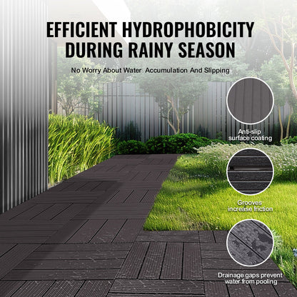 Interlocking Deck Tiles 36 Pack 12"x12" Vattentät för veranda mörkbrun