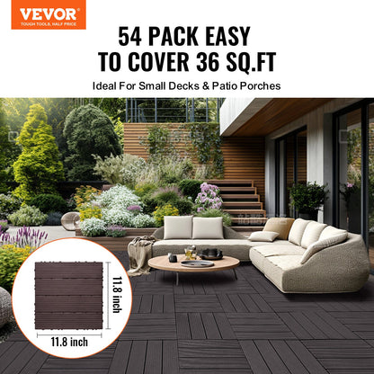 Interlocking Deck Tiles 54 Pack 12"x12" Vattentät för veranda mörkbrun