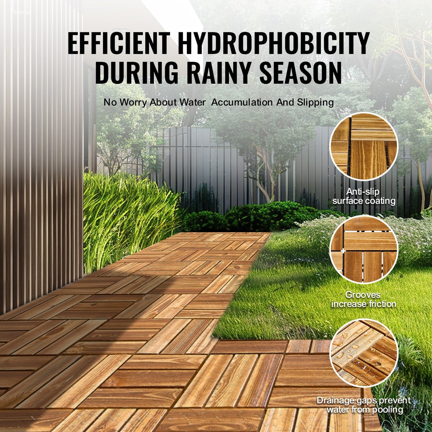 Sammankopplade däckplattor massivt trä 10-pack 12"x12" kamferfuru för veranda