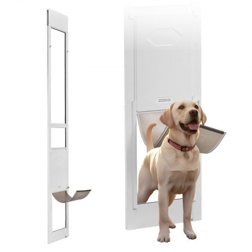 Dog Door for Sliding Glass Door, 91 to 96 in Adjustable Height, Aluminum Alloy Frame with Metal Rotating Hinges, Lock Design, 10 1/4 x 16 1/4 in Flap, Sliding Glass Pet Door for Renters