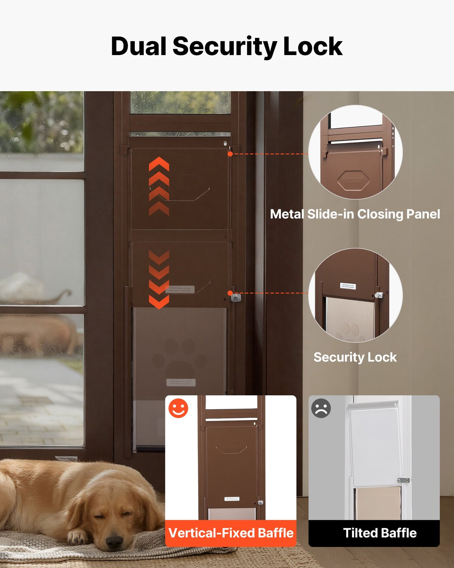 Dog Door for Sliding Glass Door, 75 7/8 to 80 11/16 in Adjustable Height, Aluminum Alloy Frame with Rotating Hinges, Lock Design, 10 1/4 x 16 1/4 in Flap, Sliding Glass Pet Door for Renters