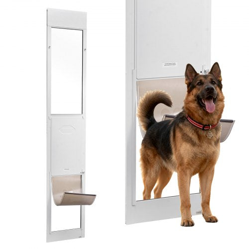 Dog Door for Sliding Glass Door, 91 to 96 in Adjustable Height, Aluminum Alloy Frame with Metal Rotating Hinges, Lock Design, 13 5/8 x 23 5/8 in Flap, Sliding Glass Pet Door for Renters