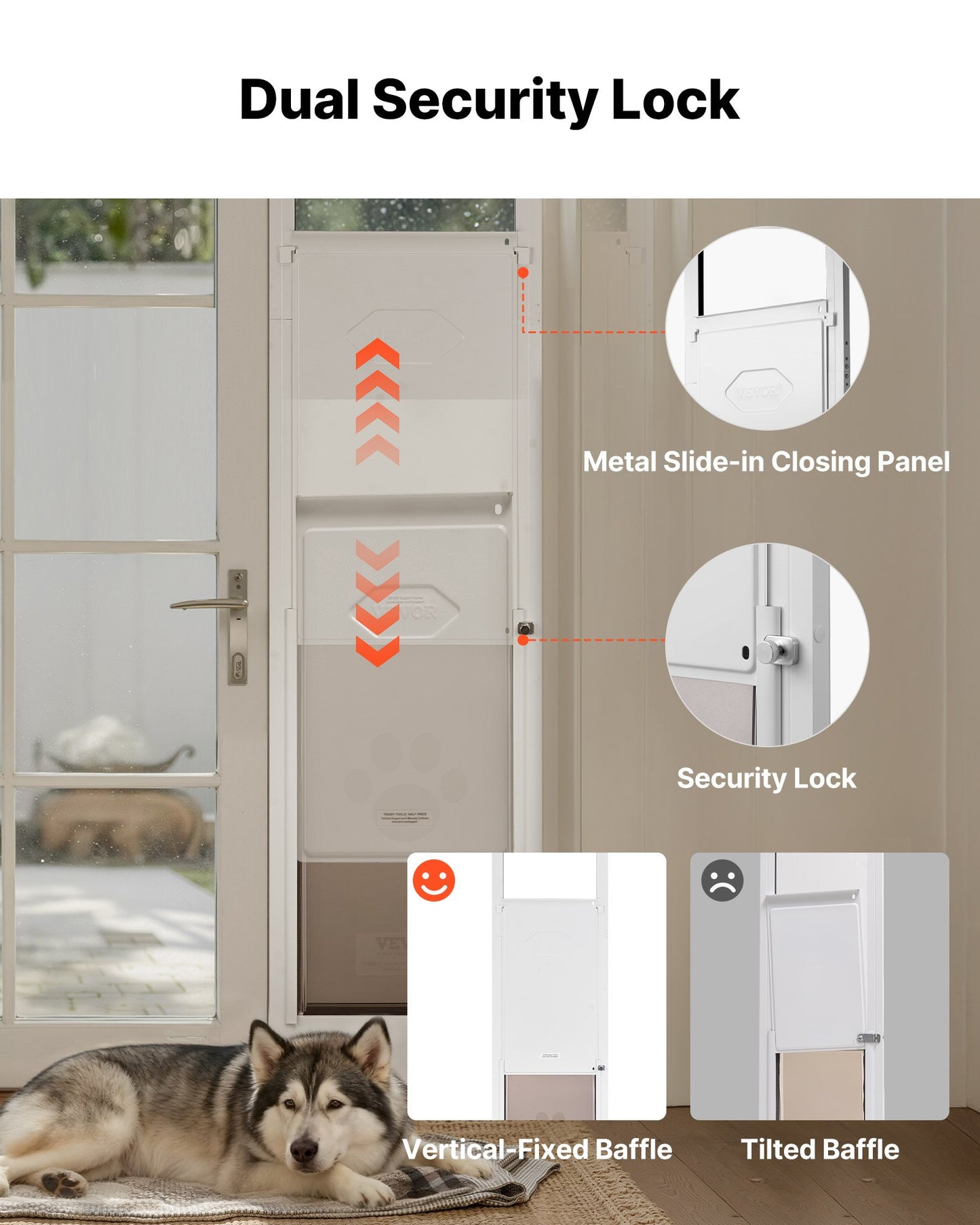 Dog Door for Sliding Glass Door, 91 to 96 in Adjustable Height, Aluminum Alloy Frame with Metal Rotating Hinges, Lock Design, 13 5/8 x 23 5/8 in Flap, Sliding Glass Pet Door for Renters