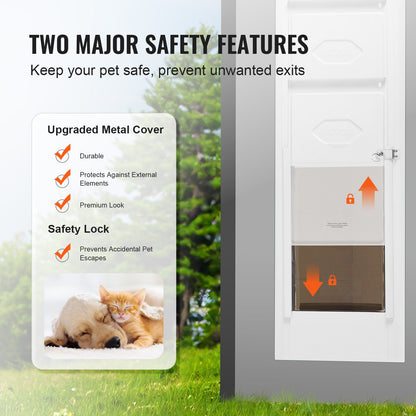 Dog Door for Sliding Glass Door, 75 7/8"-80 11/16" Adjustable Height Doggy Door for Sliding Doors, Aluminum Frame Tempered Glass Pet Door with Hinge Structure Flap and Lock for Medium-Sized Dogs