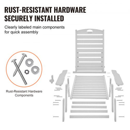 Schäslongfåtölj, 181 kg viktkapacitet, 6 positioner justerbar uteplatsloungefåtölj, utomhus HDPE-loungefåtölj med ryggstöd och mugghållare, för pool, pooldäck, bakgård, gräsmatta, vit |  EU