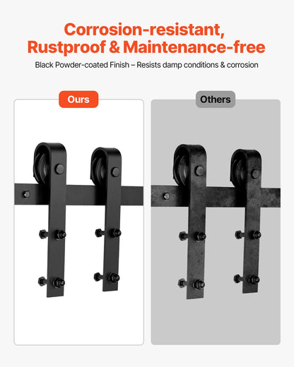 6FT Sliding Barn Door Hardware Kit, 330 LBS Weight Capacity, Compatible with 36 Inches Max Width & 1-3/8 to 1-3/4 Inches Thickness Single Sliding Barn Door, Durable Track & J-shape Roller, Black