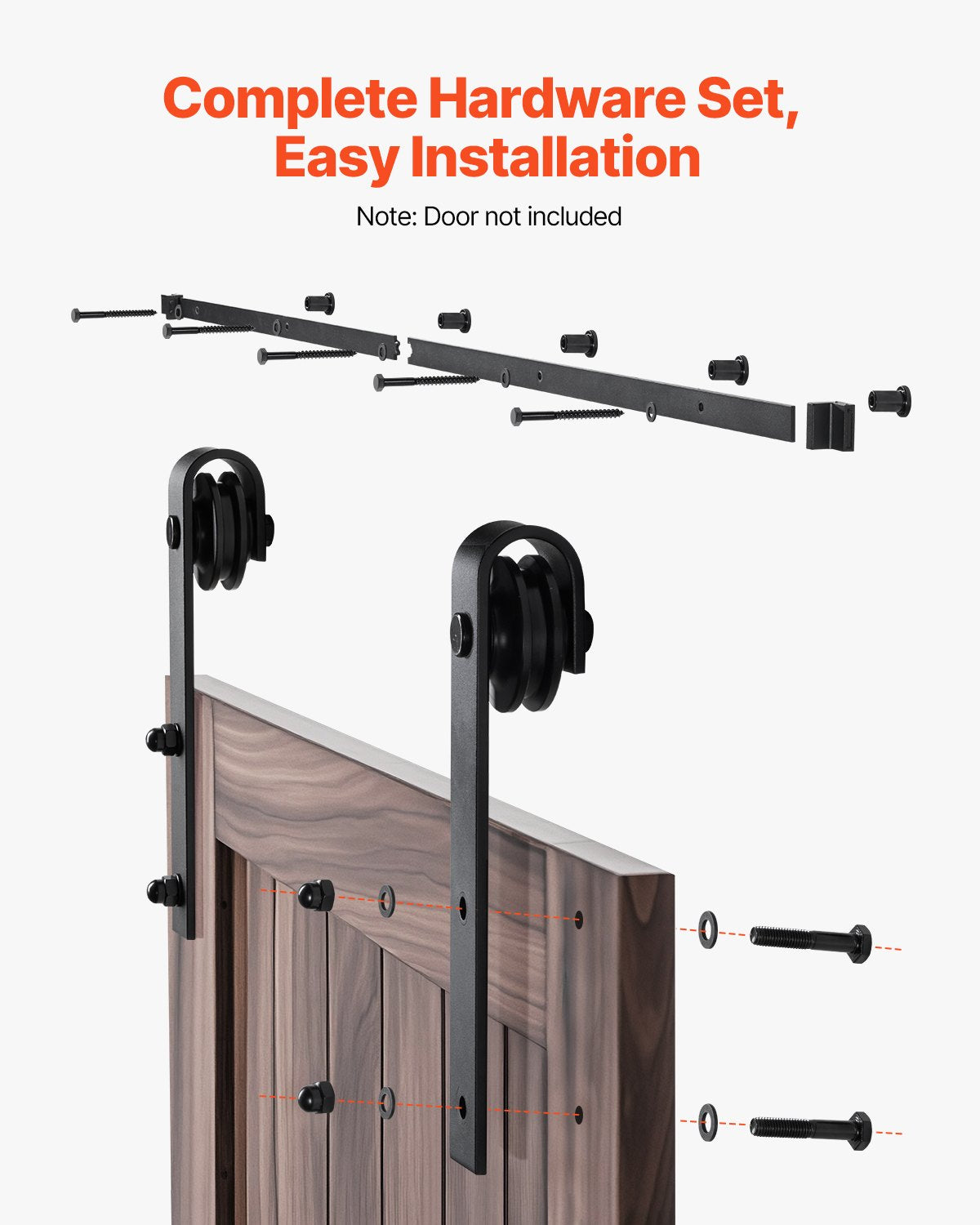 6FT Sliding Barn Door Hardware Kit, 330 LBS Weight Capacity, Compatible with 36 Inches Max Width & 1-3/8 to 1-3/4 Inches Thickness Single Sliding Barn Door, Durable Track & J-shape Roller, Black