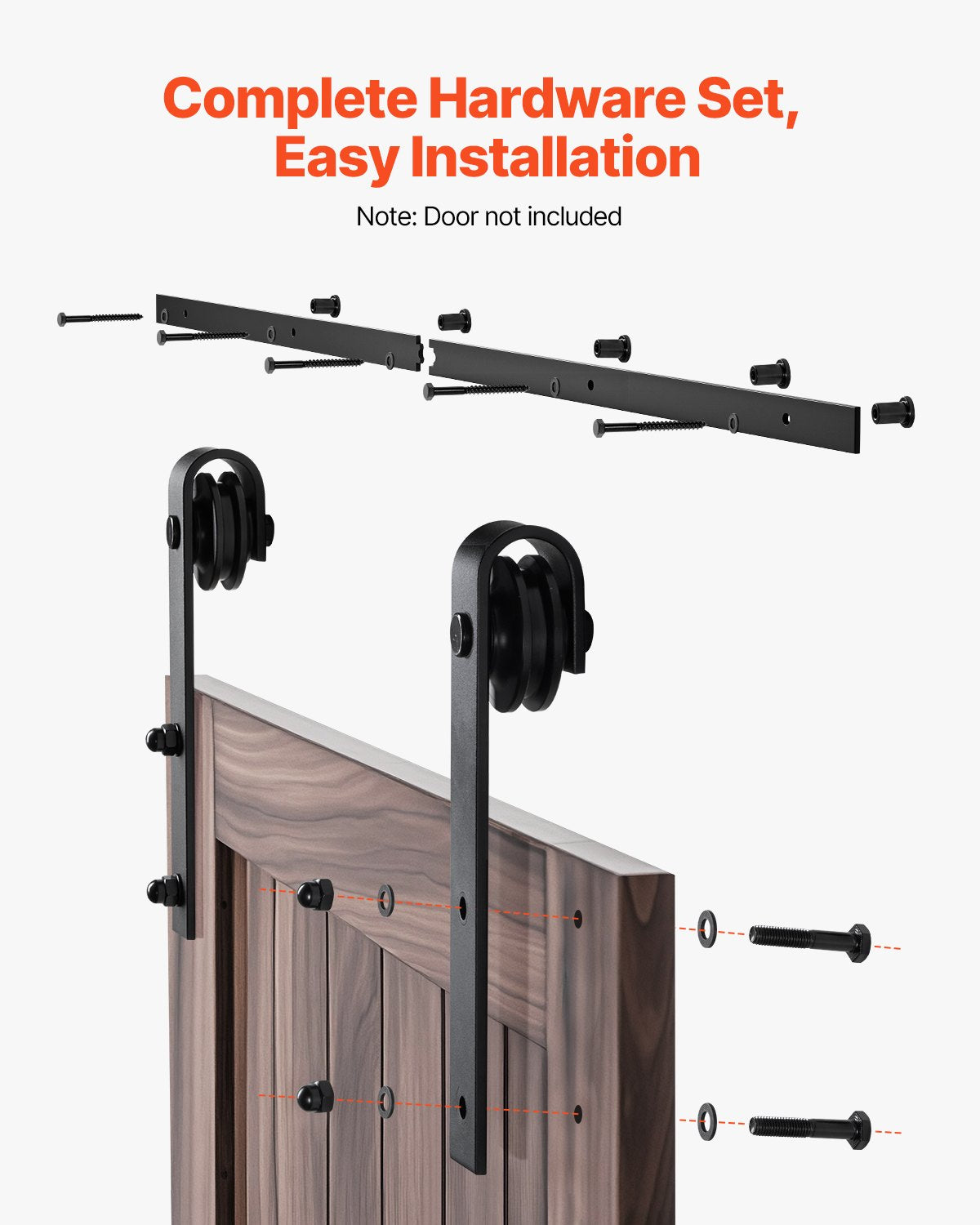 5FT Sliding Barn Door Hardware Kit, 330 LBS Weight Capacity, Compatible with 30 Inches Max Width & 1-3/8 to 1-3/4 Inches Thickness Single Sliding Barn Door, Durable Track & J-shape Roller,Black